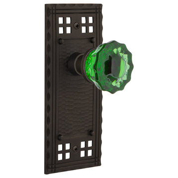 Craftsman Plate Privacy Crystal Emerald Glass Knob, Oil-Rubbed Bronze