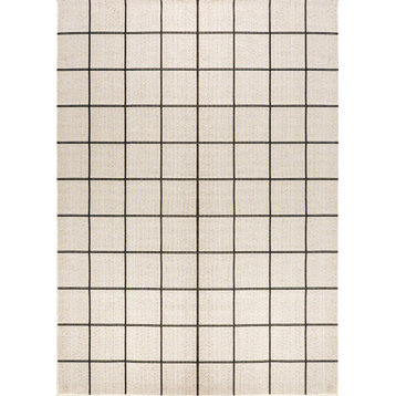 Grid Modern Squares Indoor/Outdoor Area Rug, Cream/Black, 8x10