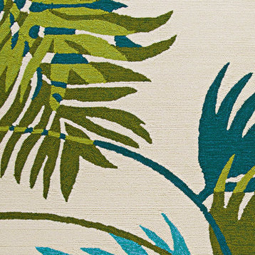 Couristan Covington Jungle Leaves Ivory, Forest Green In/Out Rug, 2'6"x8'6" Rn
