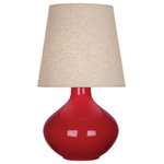 Robert Abbey - Robert Abbey RR991 June - One Light Table Lamp - Shade Included.  Base Dimension: 7.50June One Light Table Lamp Ruby Red Glazed/Lucite Buff Linen Shade *UL Approved: YES *Energy Star Qualified: n/a  *ADA Certified: n/a  *Number of Lights: Lamp: 1-*Wattage:150w Type A bulb(s) *Bulb Included:No *Bulb Type:Type A *Finish Type:Ruby Red Glazed/Lucite