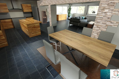 Redécoration d'un espace salle/salon/cuisine 90 m² thème loft chic