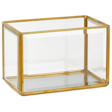 Serene Spaces Living Beveled Glass Gold Hurricane with Mirror Bottom, In 4 Shape