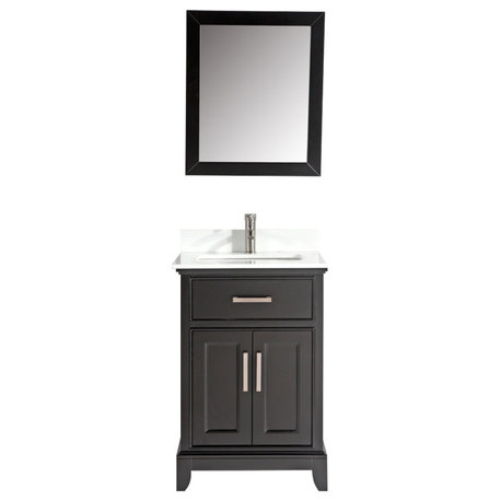 Bathroom Vanity Set With Engineered Marble Top, 24", Espresso, Led Sensor-Switch Mirror