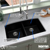 Karran Undermount Quartz 32" 50/50 Double Bowl Kitchen Sink, Black