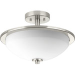 Progress Lighting - Replay Collection 2-Light Semi-Flush Convertible, Brushed Nickel - Replay features a linear form that provides a pleasingly elegant accent to your home. A sleek, metallic finish is complemented by white glass diffusers for a clean, modern silhouette. Uses Two 100 W Medium Base bulbs (not included).
