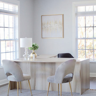 Design ideas for a medium sized modern home studio in Wilmington with grey walls, vinyl flooring, no fireplace, a freestanding desk and grey floors.