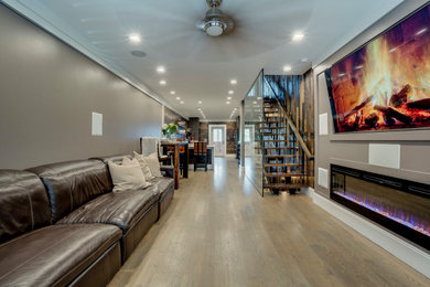 Custom Floor Design - Home Theater and Steel and Butcher Block Stair