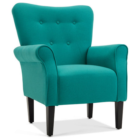 High Wingback Linen Armchair, Mallard Teal