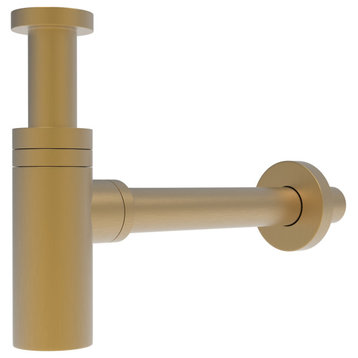 1.5" Round Bottle Brass P-Trap, Brushed Gold