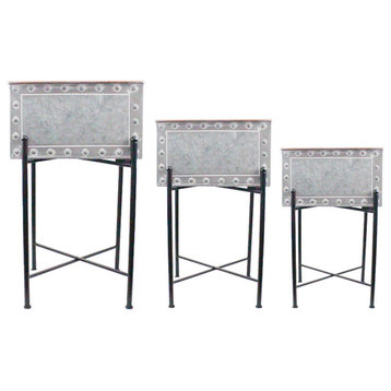 Planters Galvanized Rectangle w Stands Set of 3