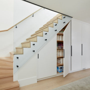 Basement Under-Stair Storage with Adjustable Interior Shelving