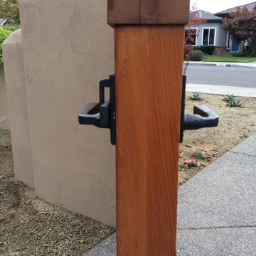 Dark Bronze Gate Latch on Hacienda Style Gate - Open View