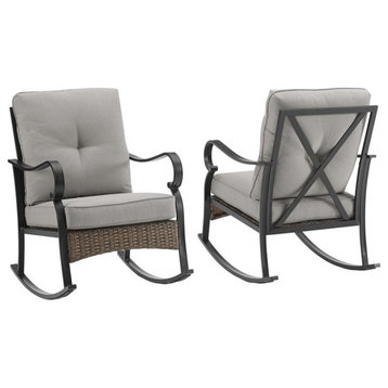 Afuera Living Metal/Fabric Outdoor Rocking Chair in Taupe/Matte Black (Set of 2)