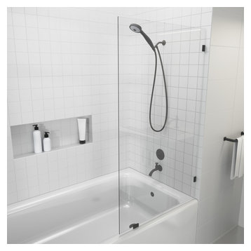 58.25"x34" Frameless Shower Bath Fixed Panel, Matte Black