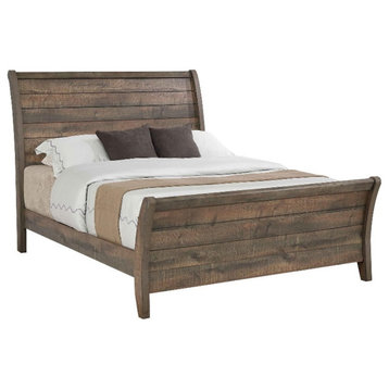 Coaster Frederick Farmhouse Wood Queen Sleigh Panel Bed Weathered Oak
