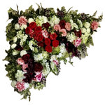 SilkInBloom - Living Floral Wall Art - Garden Delights - Flowers are one of the most divine creations on this Earth. Bring the beauty of flowers indoors with this Gorgeous Handcrafted Floral Wall Art. This Unique triangular decor piece is designed with the most beloved and admired flowers such as Roses, Peonies, Rununculus, Cymbidium Orchids, Dahlias, Freesia and Hydrangea. Variety of greens, twigs and hanging blooms of Wisteria complete this artistic design. Top quality silk, faux and real touch flowers in bold and vibrant shades of red, purple and burgundy are beautifully complemented by softer colors of pink, cream and white, creating a nice balance in the design. This Floral Wall Art Decor is enclosed in distressed wood frame with hardware already attached to it, ready for the installation on the wall. Beautify your indoor space with this Unique Beauty of Nature and enjoy it for years to come!.. Create a Stunning focal point in any type of interior from traditional to contemporary to rustic, etc. Gorgeous, maintenance free Living Floral Wall Art for your Home, Office, Salon, Restaurant or Spa. Handmade with Love by Chicago Floral Artist. Size 48"Lx42"Hx16”W. Free shipping.
