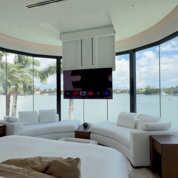 Motorized Ceiling TV Lift in a Waterfront Bedroom - Pre-Wired Miami
