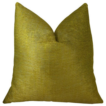 Deep Lemon Grass Metallic Citrine and Gold Handmade Luxury Pillow, 20"x20"