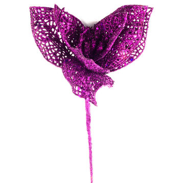 14" Purple Glitter Christmas Flower Pick