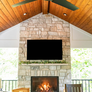 Two Tiered Covered Deck with Fireplaces