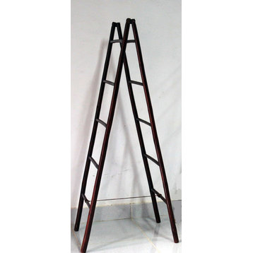5' Folding Double Bamboo Ladder Rack, Mahogany Stain