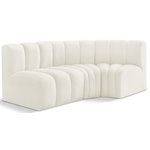 Meridian Furniture - Arc Velvet Upholstered 3-Pc. L-Shaped Modular Sectional, Cream - Give your living room or den the perfect blend of style and versatility with this Arc velvet fabric curved modular Sectional. Part of the Arc modular furniture collection, this Sectional comes upholstered in rich cream velvet fabric and features deep channel tufting that adds a touch of luxury while enhancing comfort and support. A seamless combination of form and function, this chair can be used with other Arc pieces to create a myriad of configurations in your well-curated room.
