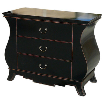 Chinese Black Lacquer Curve Legs 3 Drawers Dresser Cabinet Hcs1152