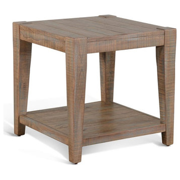 Pemberly Row 24" Modern Mindi Wood End Table in Weathered Brown