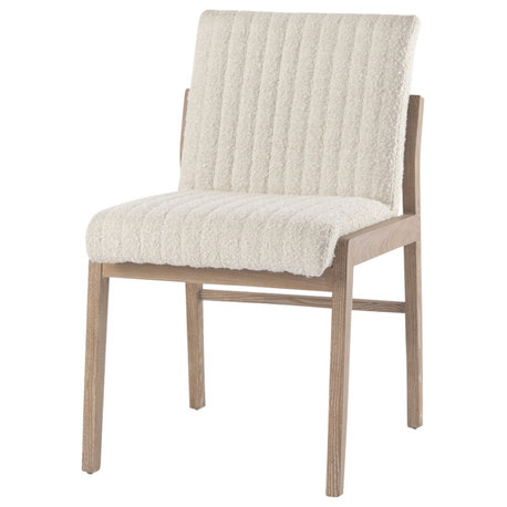 Tahoe Cream Boucle Fabric With Light Brown Wood Frame Armless Dining Chair