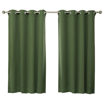 Solid Grommet Top Thermal Insulated Blackout Curtains, Moss, 63"