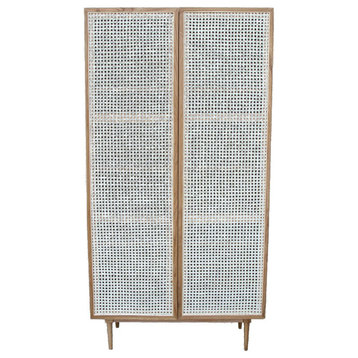 Cane Bookcase With Full Doors, Light Brown/Beige