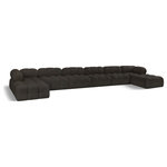 Meridian Furniture - Ames Boucle Fabric U-Shaped Modular Sectional, Brown, 8-Piece: 4 Armless Chair, 2 Corner Chair, 2 Ottoman - Introduce a touch of modern sophistication to your living area with the exquisite Ames Boucle Fabric Sectional. With plush brown boucle fabric and unique design, it will elevate the visual appeal of your living space. This elegant and captivating sectional can be mixed and matched with other pieces from the collection to create an endless array of stunning looks. So, get ready to transform your living area into an inviting and stylish haven with the Ames Boucle Fabric Sectional.