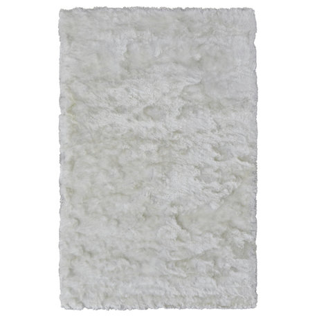 Weave & Wander Armada Plush Shag Rug, White, 4'9"x7'6"