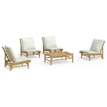 vidaXL Patio Furniture Set 5 Piece Lounge Set with Cream White Cushions Bamboo