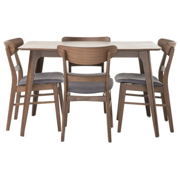 GDF Studio Mid-Century Modern 5 Piece Dining Set, Natural Walnut/Dark Gray