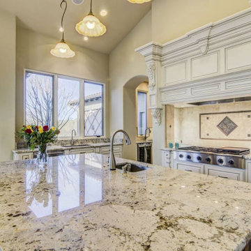 Kitchen in Snow Fall Granite with large Island