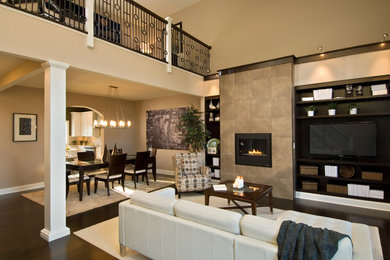 Example of a trendy living room design in Boston