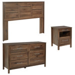 OSP Home Furnishings - Stonebrook 3 Piece Bedroom Set, Classic Walnut Finish, Classic Walnut - Create the perfect bedroom or guest room with our Stonebrook bedroom set. Suite includes: One Queen/full headboard, one USB powered nightstand, one 6-drawer dresser. Deep drawers make putting even bulky folded items away easy. Dresser drawers have sturdy metal drawer glides with safety stops, elevating these dressers to a bedroom favorite for years to come. Achieve a chic, modern, aesthetic with either a blonde or deep walnut woodgrain finish that will fit in effortlessly with popular styles like Rustic Coastal, Modern Farmhouse or an eclectic Boho vibe. Assembly required. 6-Drawer Dresser Dim-56.25" W x 17.5" D x 32.75" H, Night Stand Dim- 18.5" W x 18" D x 24.75" H, Queen/Full Headboard Dim- 67" W x 3" D x 48.25" H