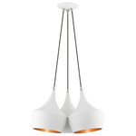 Livex Lighting - Livex Lighting 3 Light White Cluster Pendant - The distinctive shape of the Waldorf 3-light teardrop cluster pendant in a white finish makes it a wonderful accent for any setting. A gleaming gold finish on the interior of the metal shades brings a refined touch of style.