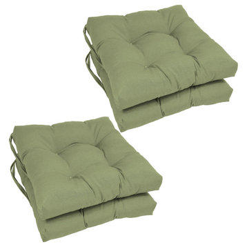 16" Solid Twill Square Tufted Chair Cushions, Set of 4, Sage Green