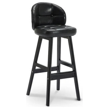 Rustic Black PU Leather Bar Height Tufted Bar Stools with Curved Back Set of 2