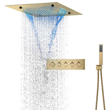 LED Musical Shower System, Hand Shower, Brushed Gold A - Remote Control Light