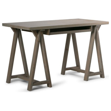 Atlin Designs 50" Rustic Solid Pine Wood Computer Desk in Distressed Gray