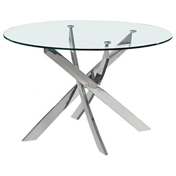 48" Round Clear Glass Top Table, Silver