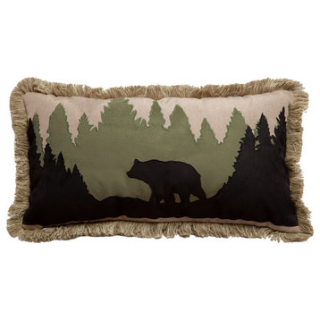 Bear Scene Rustic Cabin Throw Pillow, Insert Included, 14"x26"