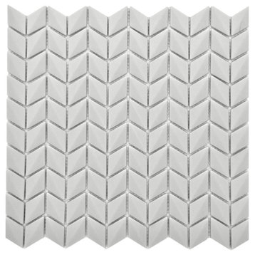 11 1/2"x12" Chevron Recycled Glass Tile, Steel