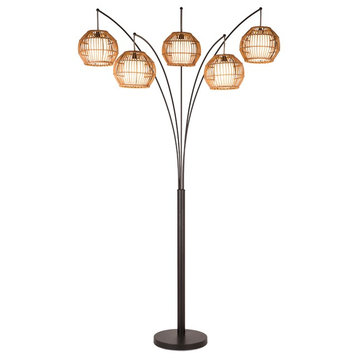 Bali 88" LED Arched Floor Lamp Handcrafted Rattan Shade, Oil Rubbed Bronze