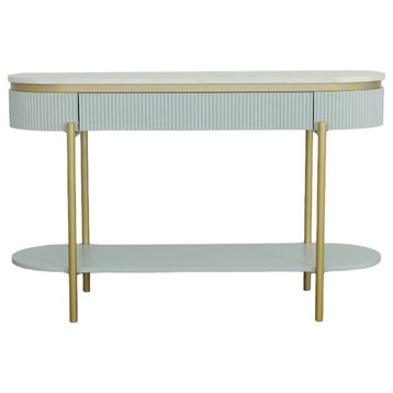 Deco District Sofa/Console Table, White/Faux Marble/Gold