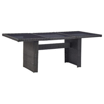 Vidaxl Garden Dining Table Black 78.7"x39.4"x29.1" Glass and Poly Rattan
