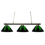 Z-Lite - Z-Lite 155-3BN-ARG Sharp Shooter 3 Light Billiard in Green - The simple styling of this three light fixture creates a classic statement. Finished in brushed nickel, this three light fixture uses green acrylic shades to compliment its classic look, and 36" of chain per side is included to ensure the perfect hanging height.